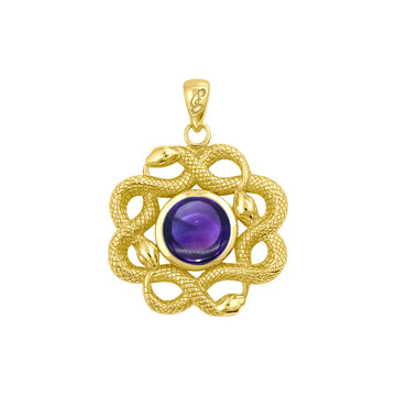 Ouroboros Snake with Celtic Knot Solid Gold Pendant with Gem
